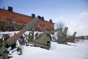 The old cannon in the winter of Helsinki, Finland. It is for memorizing the war between Finland and Russia.